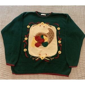 Vintage Robin Sinkler Thanksgiving Holiday Sweater XL Novelty Pullover ￼